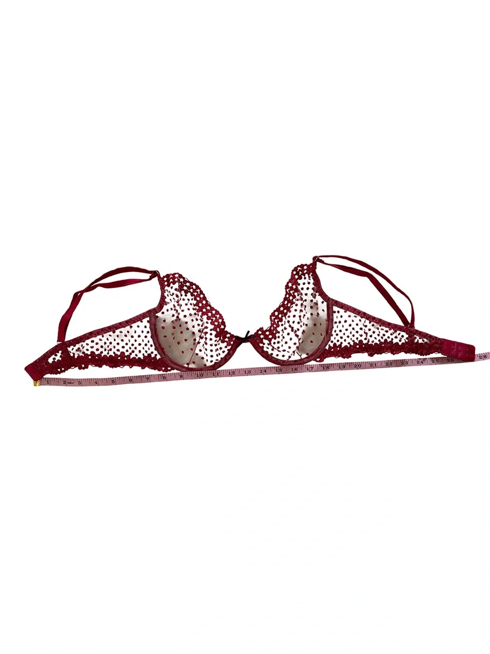 Fleur du Mal Dotty Demi Bra Pop Cherry Red Sheer Mesh 36D